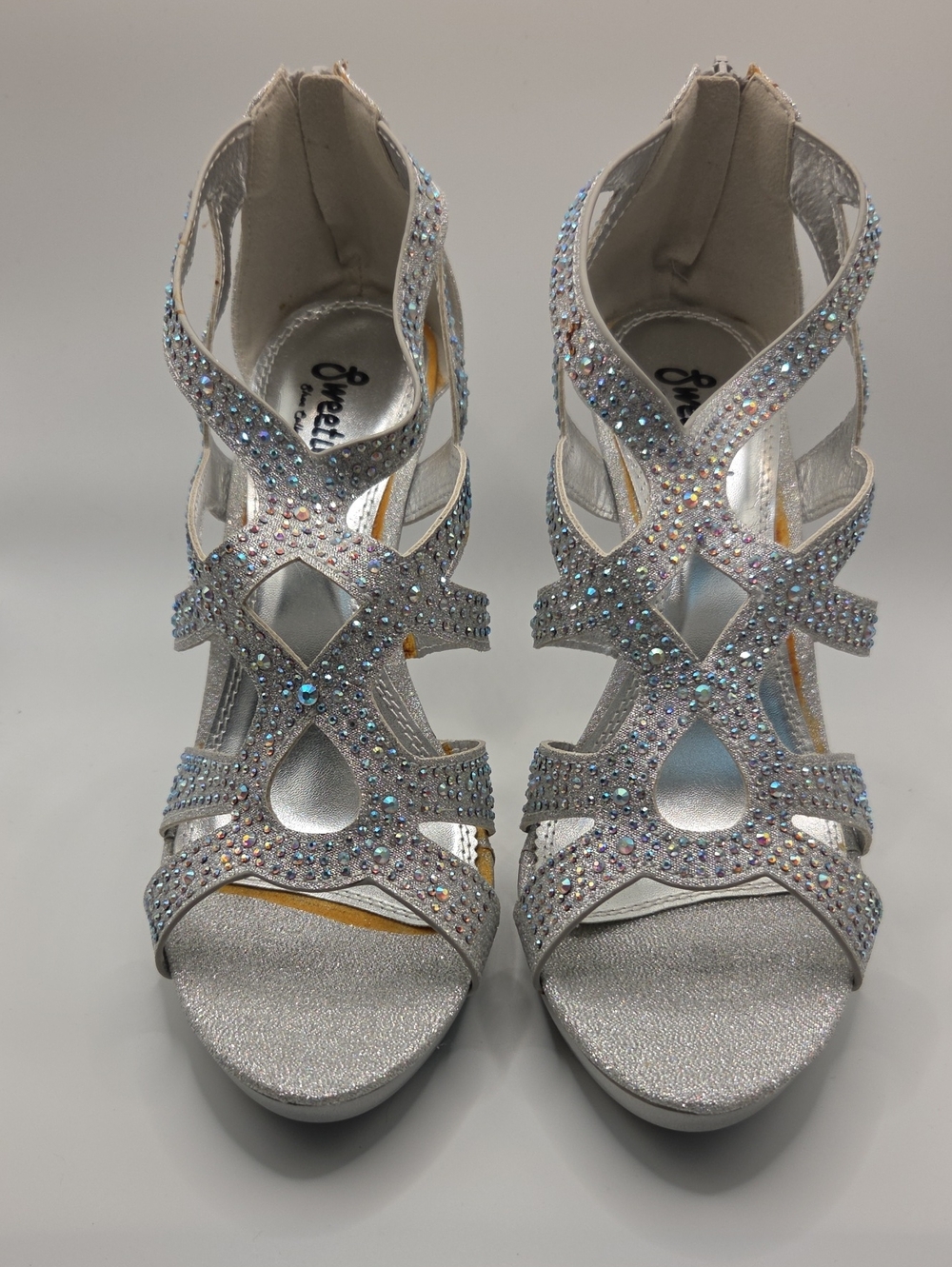 Silver Crystal Embellished Strappy Heels